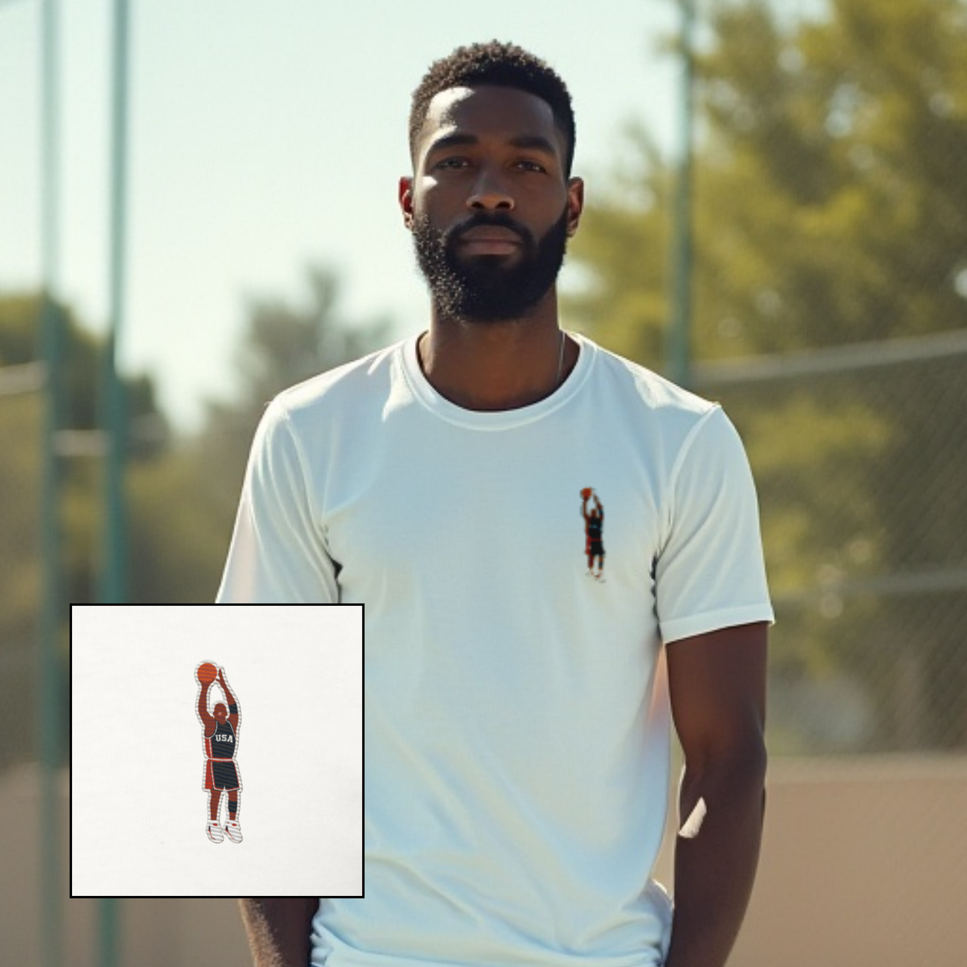 Celebrate Michael Jordan and the legendary Dream Team with this premium embroidered T-shirt. Inspired by the Olympic Games and Basketball history, this timeless design is perfect for true fans of the game.