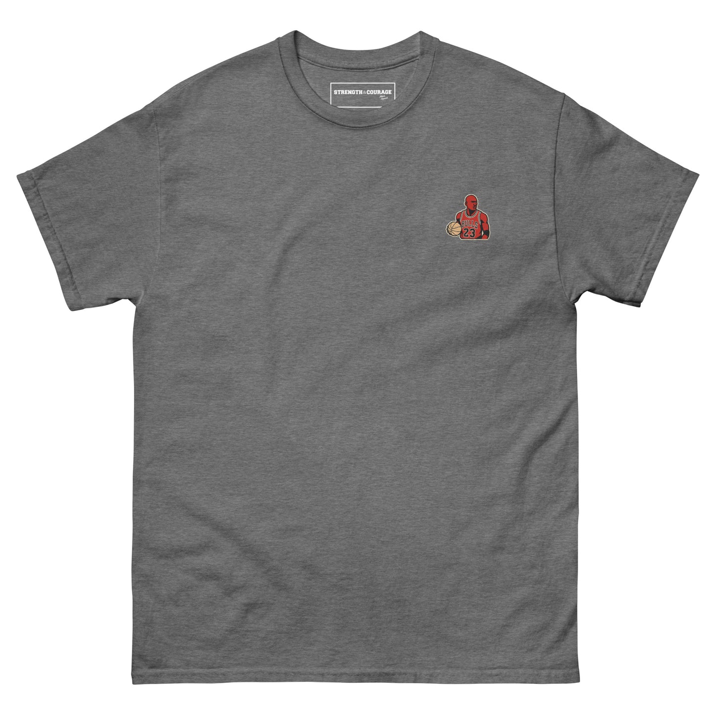 Honor the basketball legend with the Michael Jordan embroidered T-shirt from Strength & Courage. Premium quality, iconic design for true fans.