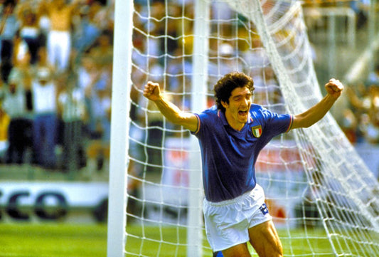 Paolo Rossi while exsulting after one of the thrre golas scored during Italia vs Barsil at World cup Spain 82