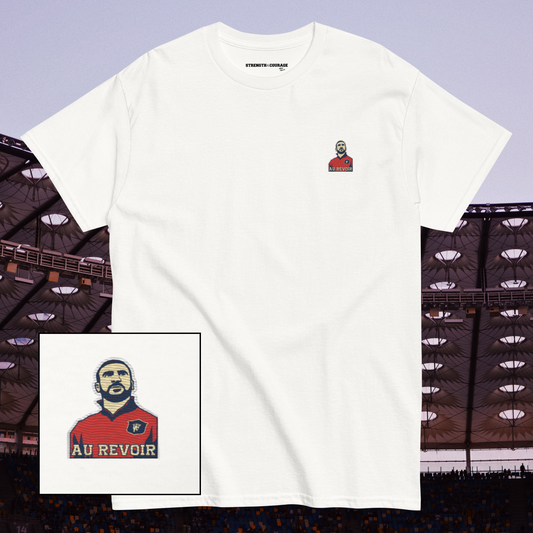 Cotton T-shirt featuring Eric Cantona, the multiple-time Manchester United champion, as the embroidery subject. Vintage style, available from S to 3XL, free shipping, Shop now.