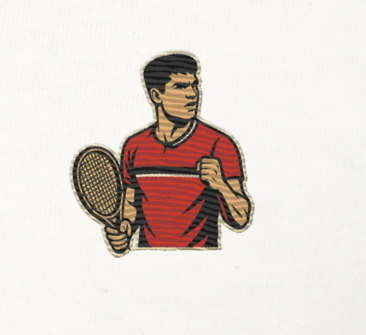 cotton short sleeve Tshirt featuring small embroidered Carlos Alcaraz graphic design, tennis fan gear.