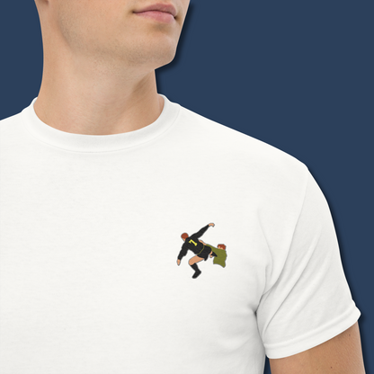 Eric Cantona Manchester United Iconic Moment | Embroidered T-Shirt, perfect also as a gift for him.