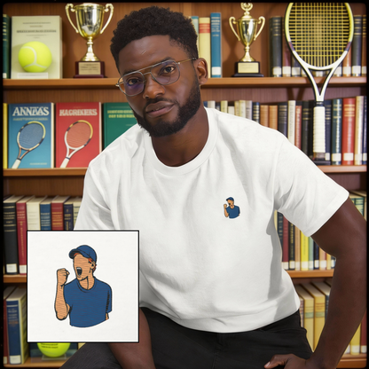 Jannik Sinner embroidered white tennis t-shirt, premium cotton graphic tee.