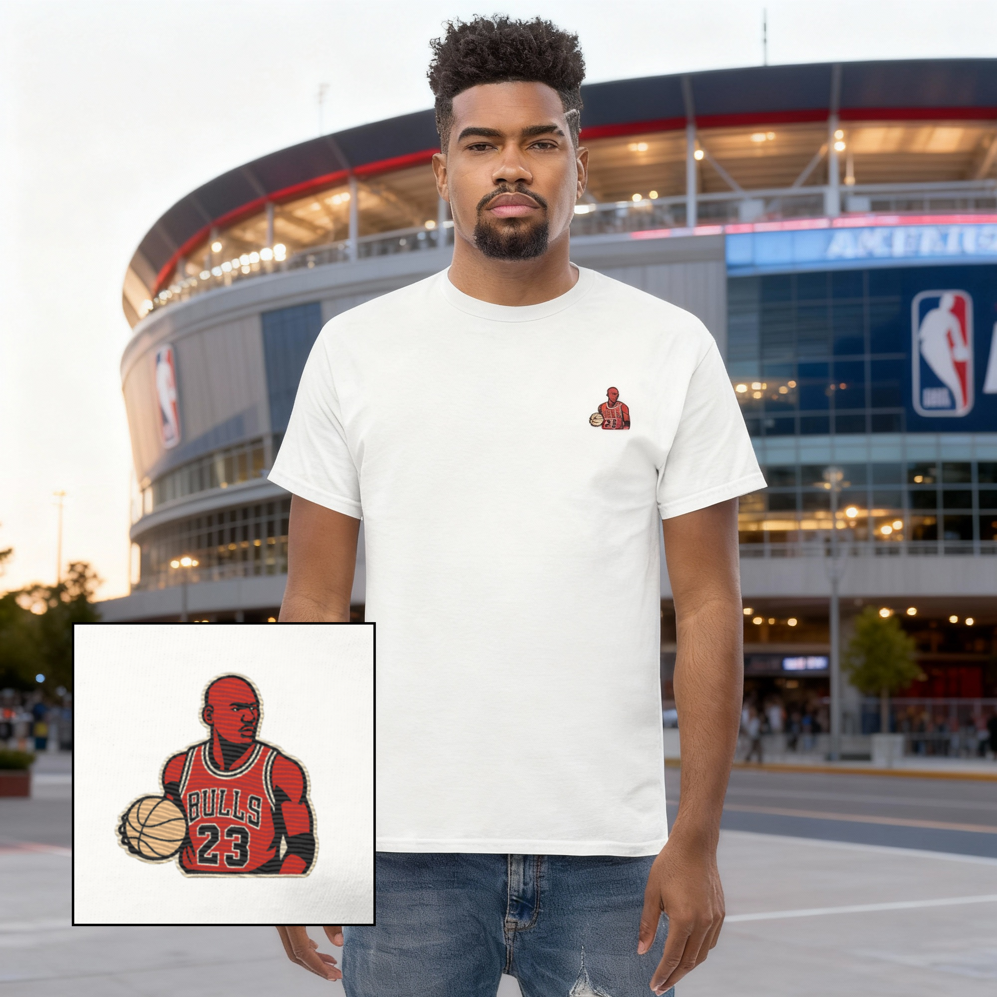 Honor the basketball legend with the Michael Jordan embroidered T-shirt from Strength & Courage. Premium quality, iconic design for true fans.