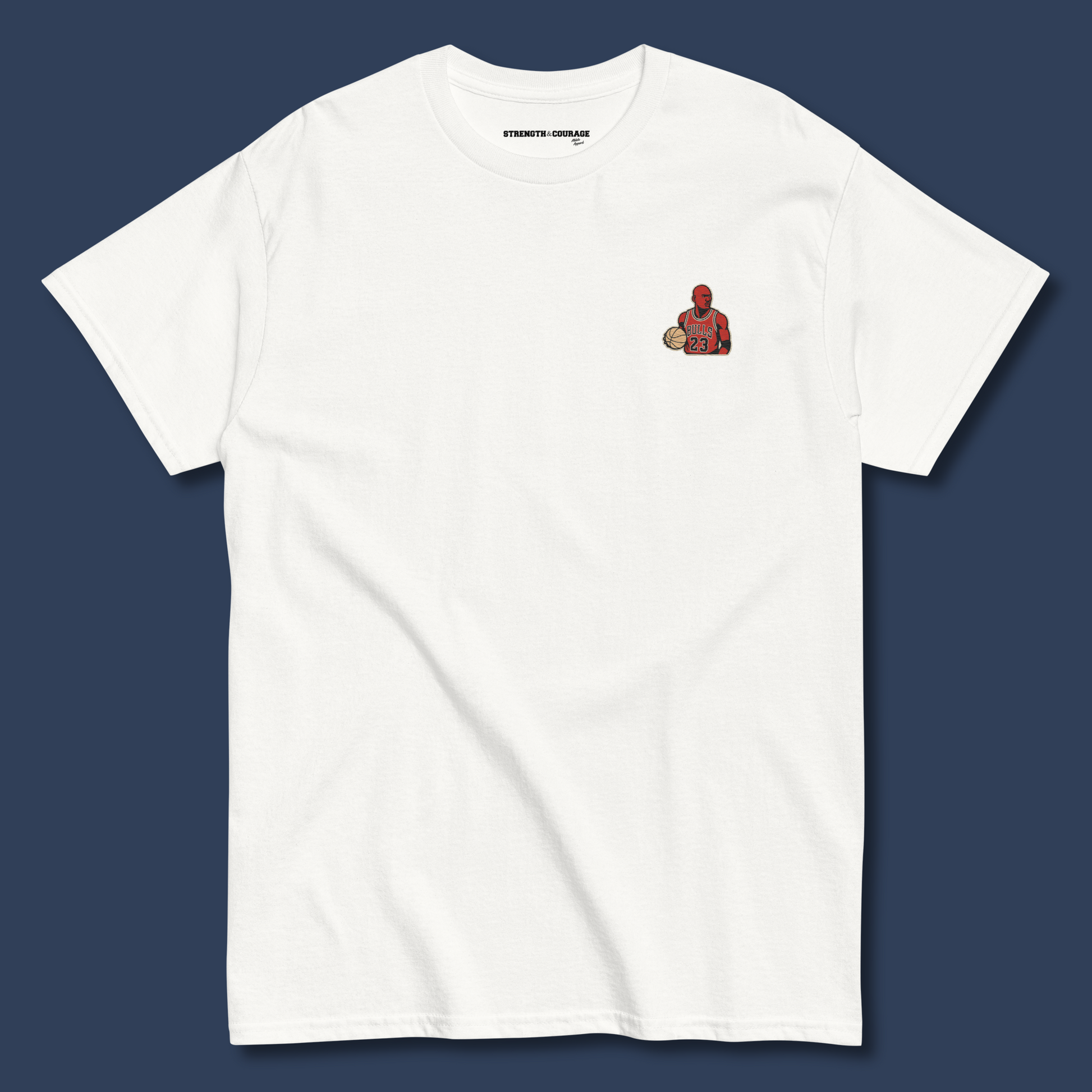 Honor the basketball legend with the Michael Jordan embroidered T-shirt from Strength & Courage. Premium quality, iconic design for true fans.