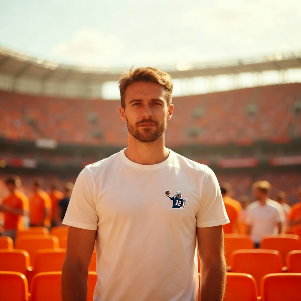 Embroidered cotton T-shirt featuring Tom Brady, the legendary New England Patriots quarterback, captured mid-throw in an iconic NFL moment. This vintage-inspired T-shirt design celebrates his unmatched Super Bowl legacy and leadership on the field. Made from premium cotton, it’s a stylish graphic tee for true football fans. A perfect Tshirt gift for him with free shipping included. Honor Tom Brady’s greatness and Nike-inspired athletic spirit with this exclusive design.