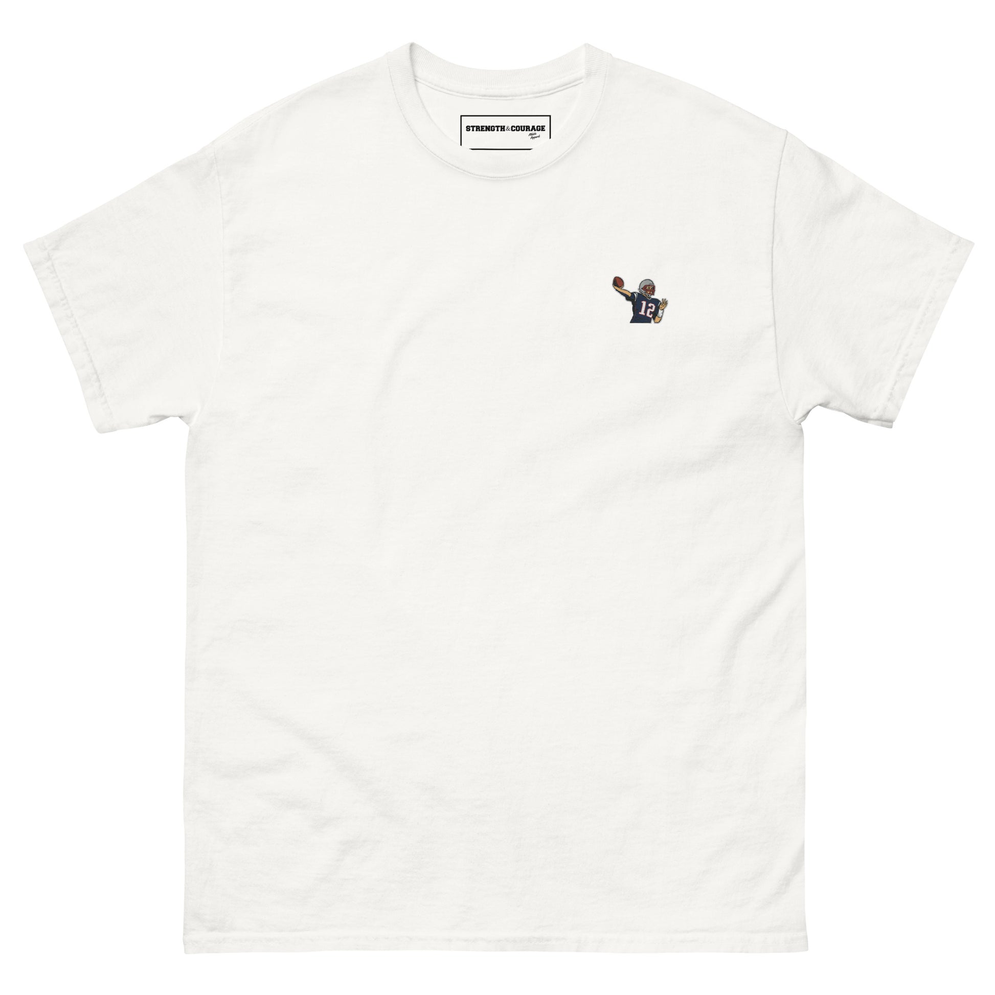 Embroidered cotton T-shirt featuring Tom Brady, the legendary New England Patriots quarterback, captured mid-throw in an iconic NFL moment. This vintage-inspired T-shirt design celebrates his unmatched Super Bowl legacy and leadership on the field. Made from premium cotton, it’s a stylish graphic tee for true football fans. A perfect Tshirt gift for him with free shipping included. Honor Tom Brady’s greatness and Nike-inspired athletic spirit with this exclusive design.
