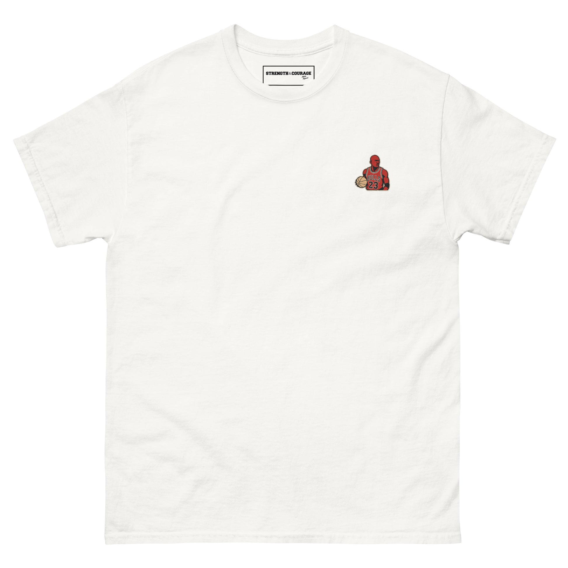 ProHonor the basketball legend with the Michael Jordan embroidered T-shirt from Strength & Courage. Premium quality, iconic design for true fans.duct mockup